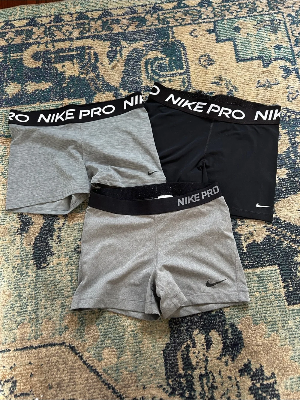 Nike Pro Women’s Large Dri-FIT Compression Shorts 3 Pack Bundle Black Gray